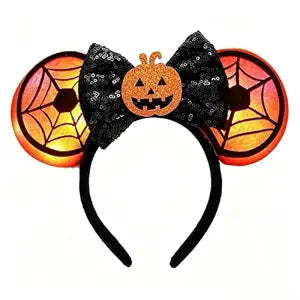 LED Halloween Mouse Ear Light Up Headband, Sequin Bow Hairband, Flash Glowing Party Decoration Headwear Hair Accessories