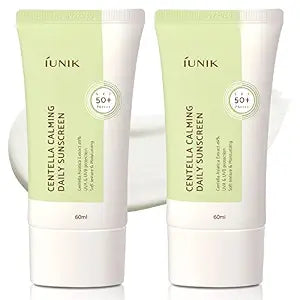 IUNIK Centella Calming Moisture Daily Sunscreen SPF 50+ PA++++ Matte & No White Cast Centella Asiatica Dry Oily Sensitive Vegan Korean Skincare - Pack of 2