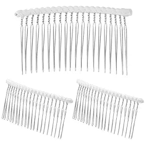 3 Pcs 20 Teeth Ribbon-Wrapped Veil Combs, Extra Long Teeth Bridal Hair Comb, Metal Hair Comb, Twist French Vintage Style Hair Clips, Perfect For Holding Any Long Wedding Veils In Place