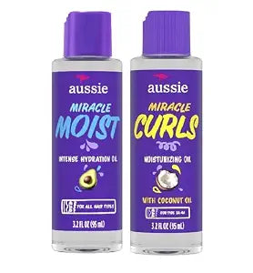 Aussie Miracle Moist Hair Oil, Intense Hydration Treatment with Jojoba, Coconut and Avocado Oil, 3.2 fl oz Bundle Pack