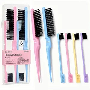 Aigee Slick Back Hair Brush & Edge Brushes and Combs Set,6Pcs in box