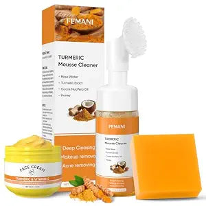 Turmeric Skin Care Set: Turmeric Soap Bar Turmeric Face Wash and Face Cream