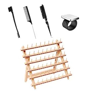 Laflare Braiding Rack for Hair with Comb Set & Braid Gel Wristband & Rack (Braid Extension Holder with 60 Pegs) with Braiding Accessories 5pc Set (PPCOM3) - PP Material - Storage Rack