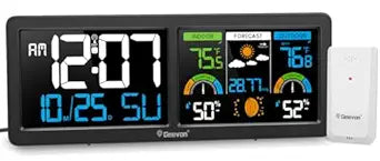 Geevon Weather Stations Wireless Indoor Outdoor Thermometer with Atomic Clock, HD Color Display Digital Temperature Humidity Monitor with Barometer, Comfort Indicator, and Adjustable Backlight