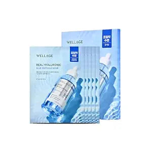 WELLAGE Real Hyaluronic Blue Ampoule Face Mask 5 Sheets, Deep Moisture