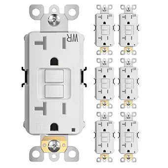 Amico GFCI Outlet 20 Amp, 6 Pack, White, WR, Wall Plate Not Include