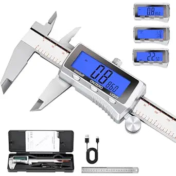 HARDELL Digital Caliper, Rechargeable Caliper Measuring Tool with Backlight LCD Screen, All Metal Calipers, Auto-Off Digital Micrometer, Inch/MM/Fraction for Household/3D-Printing-Rechargeable 6 Inch