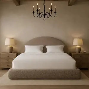 Round Bed  Washable Zip Cover - Upholstered Linen Soft Foam - Modular Minimalist Modern - Half Circle Moon - Sold Sold Separately (Taupe Boucle, Queen Base)