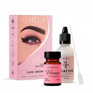 MENELA Hair Henna Dark Brown Color Kit – Vegan & Ammonia-Free Formula – 2.5g Henna & 15ml Fixer with Bamboo Extract – Up to 60 Uses