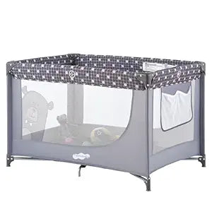 Pamo Babe Compact Pack and Play - Portable Crib for Baby, Lightweight Foldable Travel Playard with Mattress Pad & Carry Bag, Safe Breathable Travel Bed for Home, Trips & Family Visits, Cute Pattern