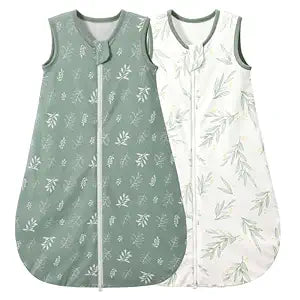Duomiaomiao Baby Sleep sack 1.0 Tog, 2 Pack Cotton Baby Sleeping Bag All Years Round, Wearable Blanket Unisex Toddler Newborn Sleep Bag 18-36 Months, Green Leaves
