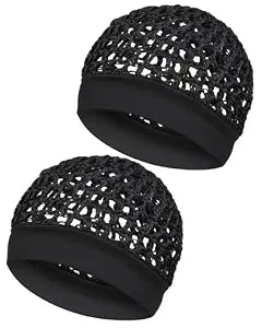 2 Pieces Comfortable Elastic Knit Hair Net for Sleeping & Silk Press - No Red Marks, Tubi Hair Warp Mesh Snood Cap for Women(Black)