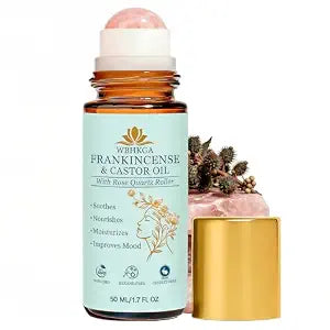 Organic Castor Oil & Frankincense Real Rose Quartz Roll On