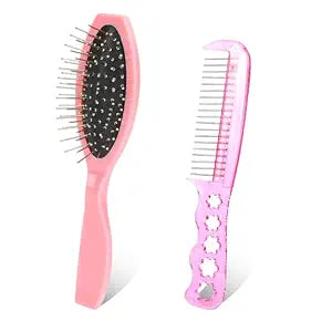 Wig Brushes for Synthetic Hair, 2 Pieces Stainless Steel Teeth Wig Brushes Portable Synthetic Doll Wigs Brush Metal Wire Wet Hair Extension Brush for Women Girls Dolls, Pink
