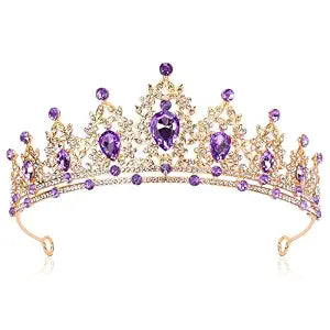 Purple Crown Tiara for Women Queen Crown Rhinestone Wedding Birthday Hair Accessories Costume Party Halloween Decor Prom Gifts (Gold Purple)