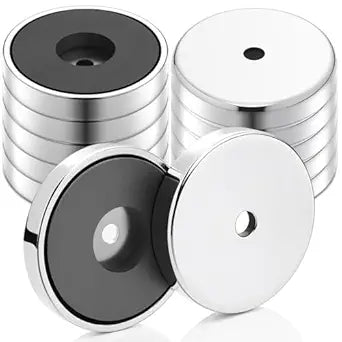 12 Pcs Ceramic Round Base Magnet with Chrome Plated Steel Cup, 35lbs Heavy Duty Circle Magnet with Hole Magnetic Round Base for Workshop RV Conversion Cabinet Fixture(D2.64 xC0.28 xT0.38)