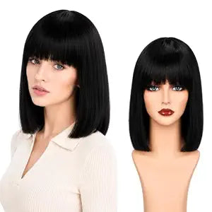 Short Black Bob Wig with Bangs for Women