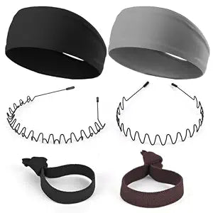 Men's Metal Headband, Men's Neutral Black Wavy Spring Outdoor Sports 6-Piece Set, Headband for Men and Women, Suitable for Running, Cycling, Sports, Yoga
