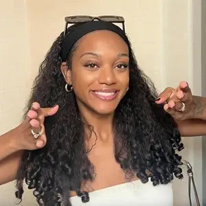 New Afro Curly Headband Wig Kinky Curly Half Wigs for Black Women, Wear and Go Glueless Wig Yaki Curly Wigs with Unique Bouncy Curls in the End Synthetic Braided Hair 4C Hair
