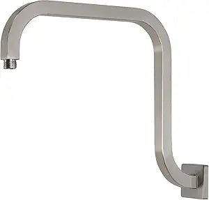 PHASAT S Shaped Square Shower Arm with Flange,High Rise Shower Head Extension Arm Brushed Nickel,PU9L03