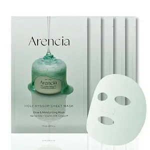 ARENCIA Hyssop Glow Sheet Mask, 5 Pack, Hydrating, Glowing, Boosting, Repairing for younger looking skin with Vitamin A,C,E