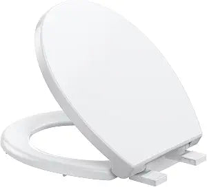 Toilet Seat,Round Toilet Seat with Quiet-Close, Quick-Attach Hardware with Grip-Tight Bumpers, Quick-Release Design,Slow-Close Toilet Seat, Full Flat White