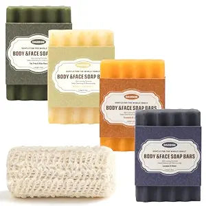 Handmade Soap Bar, 4 Pack with Foam Net for Face Body Wash