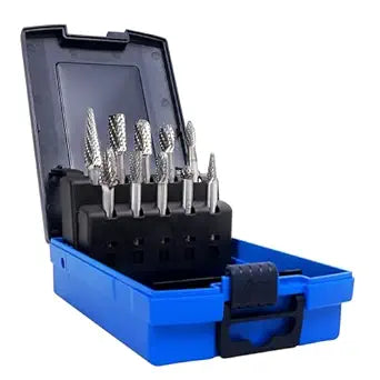 Carbide Burr Set,Tungsten Carbide Cutting Tools, Double Cut Rotary Files 1/4" Shank 10PCS Carbide Burr Bits High-Speed Spiral Fils for Metal, Plastic, Woodworking