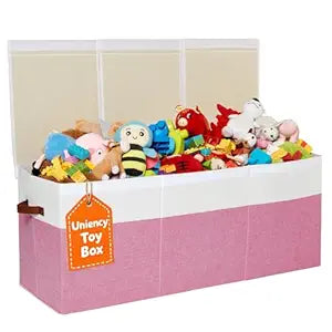 Extra Large Toy Box,150L Foldable Sturdy Toy Storage with Lid,40"x14"x16" Kids Storage Organizer,Toy Chest for Boys&Girls,for Nursery,Bedroom,Playroom,Living Room,Large Capacity Toybox(Pink)