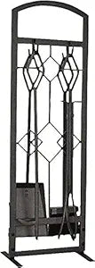 Rocky Mountain Goods Fireplace Tool Set - Brush, Poker, Shovel, Tongs, Stand - Heavy Duty Steel Construction (Natural)
