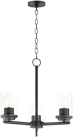 Maxim Lighting Corona 3-Light Chandelier | Black Finish | Clear Glass Shade | Contemporary Dining Room Chandelier | 10203CLBK