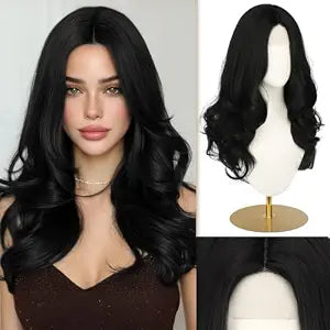 SOFEIYAN Long Wavy Black Wigs for Women - 22 Inch Lace Front Hairlin Wig Natural Looking Heat Resistant Synthetic Wigs for Women Cosplay Daily Party Use