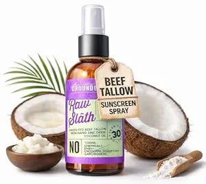 GROUNDED LABS Reef Safe Beef Tallow Sunscreen Spray Travel Mineral Sunblock