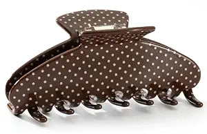 Large Acetate 4 Inch Hair Claw Clip for Women, Coffee Polka Dots Claw Clips & Jaw Clips for Thin or Thick Hair, French Style Hair Claws with Non-Slip Teeth, Hair Accessories (Coffee Polka Dot)