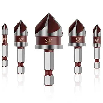 5PCS Countersink Drill Bit Set, 1/4" Hex Shank Countersink Bit Set for Wood