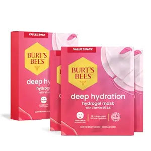 Burt's Bees Deep Hydration Hydrogel Face Mask with Vitamin B5 and E, Gel Type Facial Mask for Sensitive Skin, Fragrance Free, 1.23 oz, Pack of 3