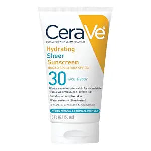 CeraVe Hydrating Sheer Sunscreen SPF 30 with Hyaluronic Acid, 5oz