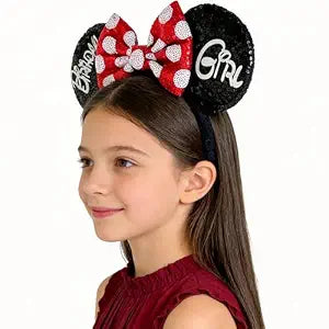 Mouse Ears Birthday Headband, Sequin Bow Headbands for Women Party Favors