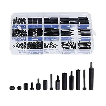 Lystaii 320pcs M2 Nylon Hex Spacer Standoff Kit Male Female Screw Nut Threaded Pillar Hex Standoff PCB Motherboard Circuit Board Standoffs Mounting Hardware Spacer Assortment Kit (Black, M2)