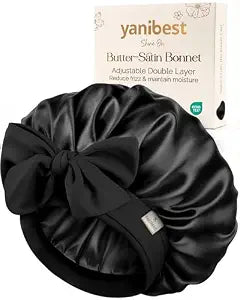 Yanibest Satin Bonnet with Tie Band, Double Layer Hair Bonnet for Women