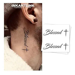 INKARTLINK 3 Sheets Blessed Temporary Tattoos, Natural Matte Look