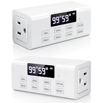 2-Pack Countdown Timer Outlet, Digital Dual Plug with Large LCD
