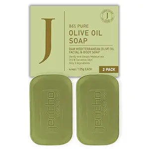 Jericho Olive Oil Soap Bar – 86% Pure Cold Pressed Natural Soap for Sensitive Skin, Face & Body – Fragrance Free, Palm Oil Free, Vegan Cleanser – 2 Bars 4.4 oz Each