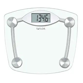 Taylor Digital Bathroom Scale, Body Weight Scale, Instant On and Off, 400 lb Capacity, Sturdy Clear Glass with Chrome-Finish Base