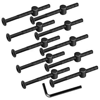 M8 x 110mm Black Flat Head Socket Head Screw Furniture Bolts and Barrel Nuts, with Allen Wrench Perfect for Furniture, 10 Sets