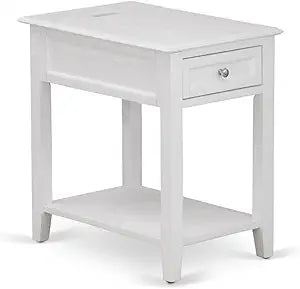 East West Furniture DE-05-ET Denison Side Table - Rectangle End Table with a Drawer for Bedroom, 24x19 Inch, White