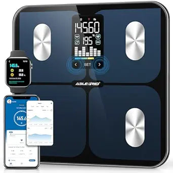 ABLEGRID Smart Bathroom Scale for Body Weight, Digital Body Fat Scale with LED Column Trend Display, BMI,Muscle Mass,Body Type, Accurate Home Weighing Scale for People with APP-Free Mode, 400lb