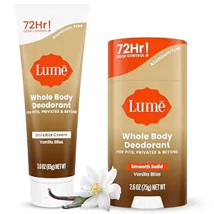 Lume Whole Body Deodorant Cream Tube + Solid Stick - 3oz and 2.6 oz Vanilla