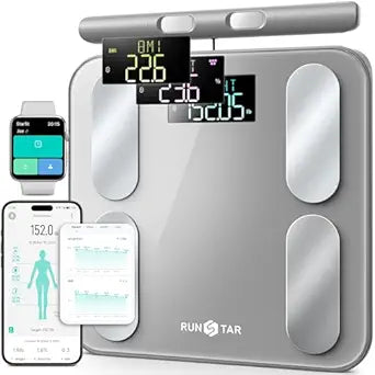RunStar Digital Bathroom Scale for Body Weight, Body Fat, BMI 28 Measurements, Innovative 8-Electrode Smart Scales FSA&HSA Eligible with Voice Prompt Function High Accurate Bluetooth Weight Machine