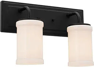 Kichler Vetivene 15.2 Inch 2-Light Vanity Light with Opal Glass in Textured Black for Bathroom and Powder Room, (15.25" H x 10.25" W x 6.25" Ext.), 55130NBR